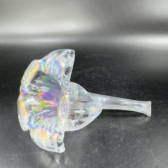 Vintage Silvestri Clear Iridescent Glass Flower With Stem Figurine Decor Glass - Picture 10 of 13